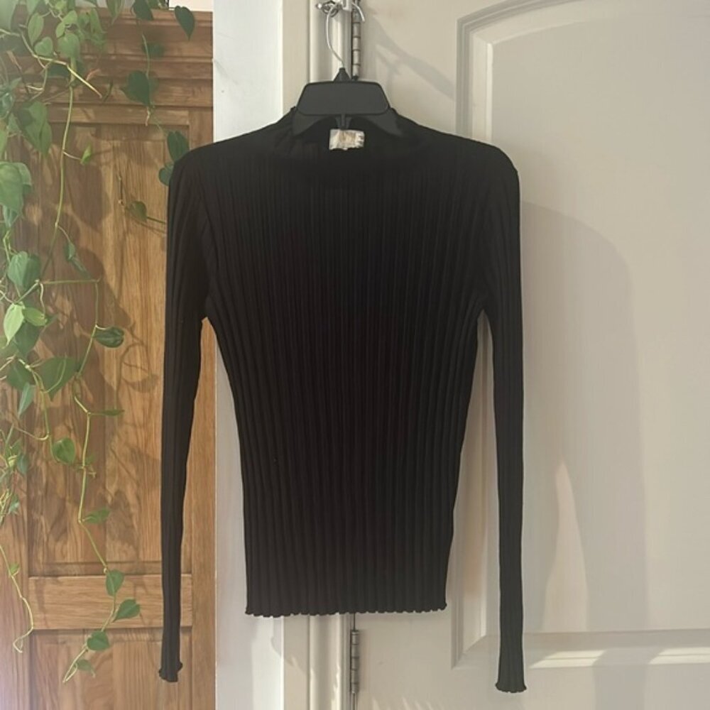 Nation ltd xs ribbed long sleeve black mock neck fitted top